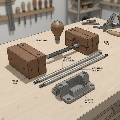 Workbench vise components and parts for installation